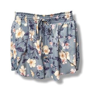 AMERICAN EAGLE OUTFITTERS Blue & Cream Floral Print Satin Tulip Shorts